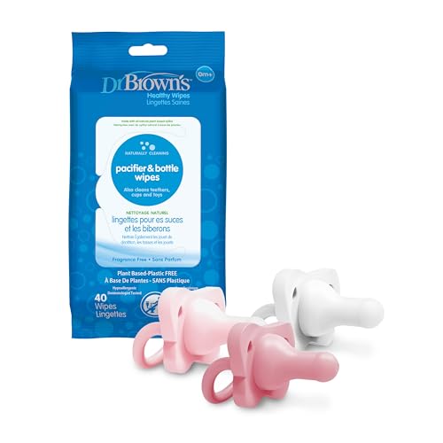 Image of Dr. Brown's HappyPaci 100% Silicone Pacifier 0-6m, BPA Free, White, Pink, Light Pink, 3 Pack and Pacifier and Bottle Wipes, 40 Count