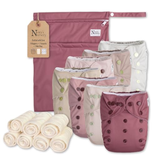Nora's Nursery Cloth Diapers | 7 Pack | Waterproof,Reusable and Washable