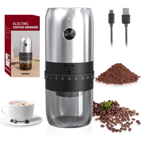 PZCC Mini Electric Burr Coffee Grinder - Precision Grind for Perfect Coffee Beans Mill with 40 Gears External Adjustable Settings,Ideal for All Coffee Lovers