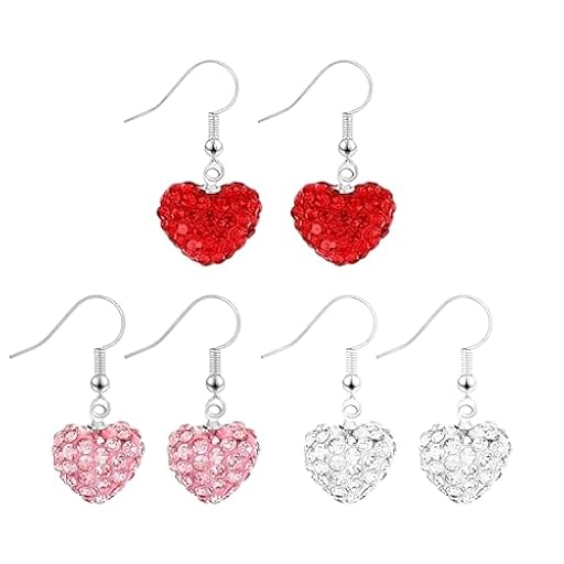 3 Pares Pendientes de Gota de Corazón, Pendientes de Corazón con Diamantes de Imitación, Pendiente Romántico San Valentin, Rojo Rosa Plata, Regalos de San Valentín para Mujeres Niñas | Ya disponible en tu tienda friki favorita! En mundofriki.es!
