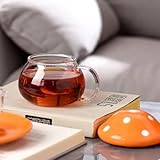 soulnioi Mushroom Mug, Glass Tea Cup with Infuser, Cute Milk Mug with Ceramic Lid and Coaster, 290ML Mushroom Tea Mug for Home, Office - Red - Image 8