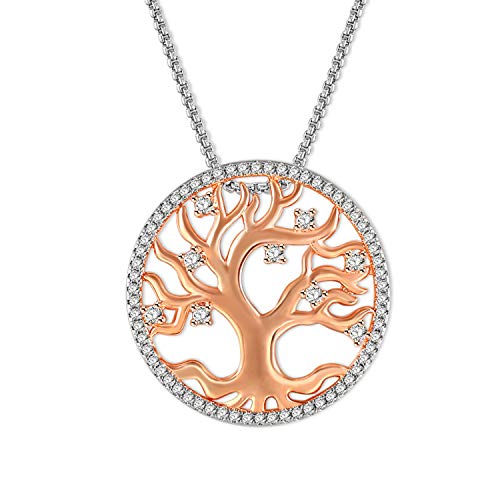 Angelady Collier Arbre de Vie pour Femme Collier Or Rose Coeur avec Cristaux, Collier Femme Cadeau Anniversaire pour Femme/ 18 + 2,36 Pouces de Chaîne