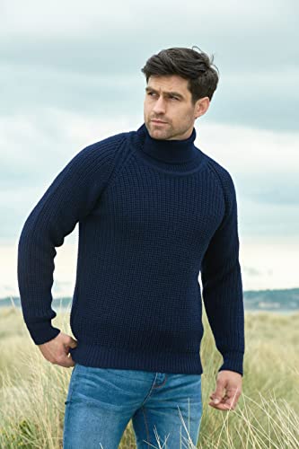 Aran Crafts Men's Irish Cable Knitted Rib Roll Neck Sweater (100% Pure New Wool)2