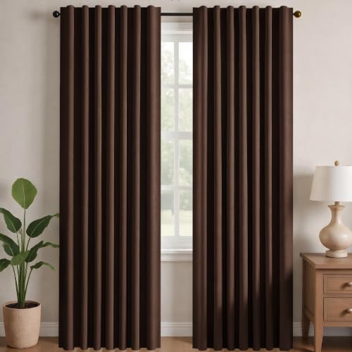 Deconovo Blackout Curtains for Kitchen Window, Back Tab and Rod Pocket Curtains, Set of 2 Panels, Room Darkening Curtains (52W x 45L Inch, Chocolate)