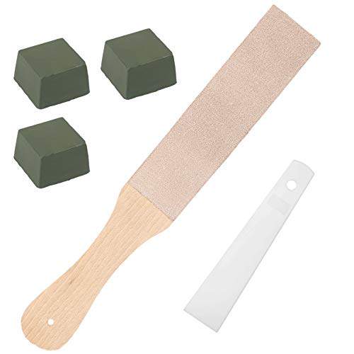 5STK Leder Paddel Streichriemen Set Messer Abziehleder Abziehsteine zum Schärfen Doppelseitiger Streichblock mit 3 Grünen Polierpaste 1/8