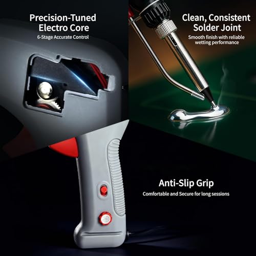 Image of Trigger-Feed Soldering Gun Kit, 120W 110V, 6-Level 392-842F Adjustable Temperature Soldering Iron for DIY Electronics and PCB Repair One-Hand Tin-Feeding (including gloves and goggles) | One-Hand Operation,30s Heating & 120WPower, with gloves and goggles