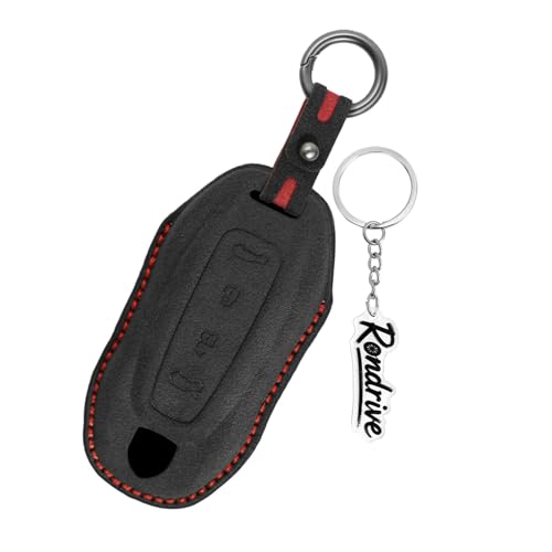 Protège clé Porsche Macan EV 2024 anti rayure coque cuir noir 4 boutons avec mousqueton