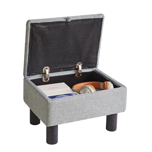 Aibiju Taburete Pequeño con Almacenamiento, Otomano Pequeño con Patas de Madera, Reposapiés para Sofá, Asiento Adicional para Sala de Estar, Dormitorio, Azul Gris, YD-JD1362