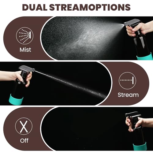 Glass Amber Spray Bottles with Silicone Sleeve, 2 Pack 16.9oz Refillable Containers with Adjustable Spray Nozzles, Empty Spray Bottle for Cleaning Solutions, Hair, Plants, Essential Oils (Black+Green)4