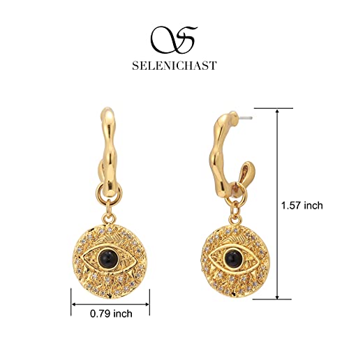 Selenichast Heart Earrings Gold Plated Moon Star Earrings Drop Dangle Evil Eye Earrings For Women Birthday Christmas Jewelry Gifts (Gold Black) #TOP3