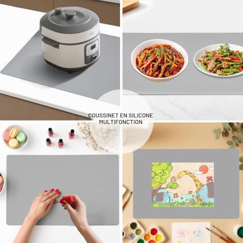 Tapis Silicone Grand 80x60cm, Sous Main Bureau Antiadhésif, Protege Plan de Travail Cuisine Imperméable, Tapis Silicone Patisserie Résistant à La Chaleur et Antidérapant, pour Maison Bureau,Gris – vue 7