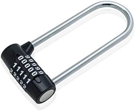 Solid zinc Alloy Padlock Extended Long Stainless Steel Shackle 2.75" Wide resettable U-Lock with 2.75 inch Ring Black Facing 60mm Large Beam Lock Cabinet Door Password Gym 5 Combination Security Anti