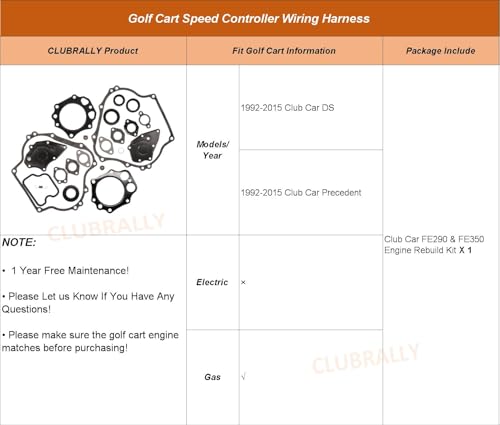 Image of CLUBRALLY Golf Cart 290cc & 350cc Engine Gasket Kit & Seal, Club Car Engine Gasket Set, Fit for 1992-2015 Club Car DS &Precedent Gas Golf Cart FE290 & FE350 Kawasaki Engine, OEM#MC2322