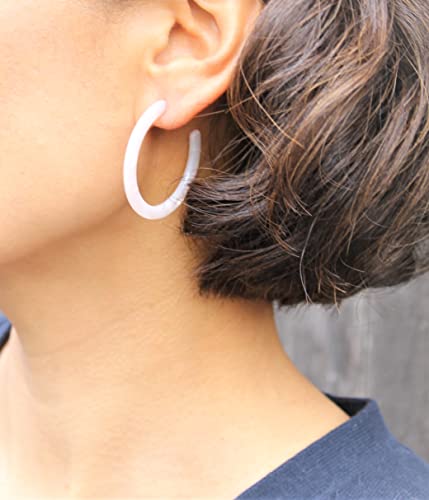 Pomina Lightweight Marble Acrylic Resin Hoop Earrings Basic Fashion White Hoop Earrings For Women Girls (White) #TOP5
