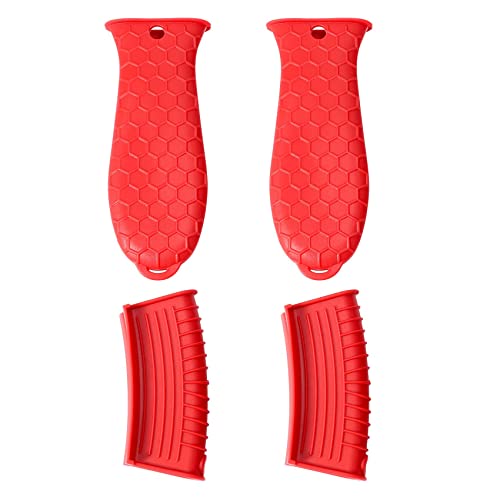 Jrudjsnhhty Paquete de 4 Cubierta de Silicona para Soportes de Manija Caliente Cubierta de Manija de SartéN de Hierro Fundido Soporte de la Manija de la Olla Resistente Al - Rojo