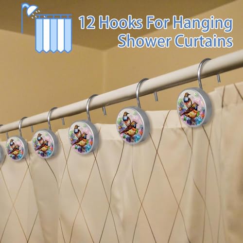 Crochets de rideau de douche poétiques oiseaux aquarelle en inox durable - 6