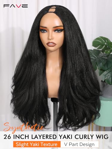 Perruque V Part bouclés Yaki FAVE 65 cm demi-perruque synthétique