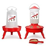 2-in-1 Chick Starter Set: 0.4 Gal Top Filling Feeder and 0.4 Gal Waterer with Adjustable Legs for Baby Chicks, Includes Scoop, Hanging Hooks, Anti-Drown Design (Red)