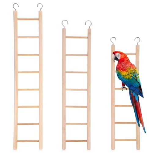 3 Pcs Natural Wooden Bird Cage Ladder Set 6 Step/7 Step/8 Step Bird Ladder Birds Cage Accessories Climbing Toys Wood Perch for Parrots Parakeets Cockatoo Lovebirds