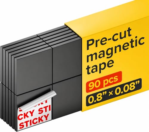 Hyper-Sticky Magnets with Adhesive Backing - 90pcs 0.8x0.08 Strong Magnetic Squares for Whiteboard Fridge - Easy-to-Cut Stickers for Planning and Organization - Teacher Must Have - Teacher Supplies