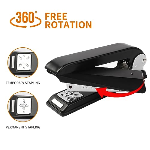 Eagle 360° Drehbar Hefter, 【24/6 26/6 Heftklammern】 Platzsparend Multi Winkel Mini Heftgerät Tacker für Schule Schreibtisch Büro, schwarz