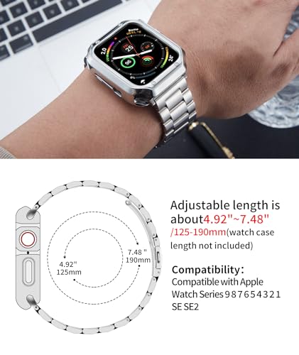 Image of BINLUN Compatible with Apple Watch Band 49mm 46mm 45mm 44mm 42mm 41mm 40mm 38mm Stainless Steel Metal Watch Strap with TPU Watch Case Compatible with iWatch Series(Watch Not Included)