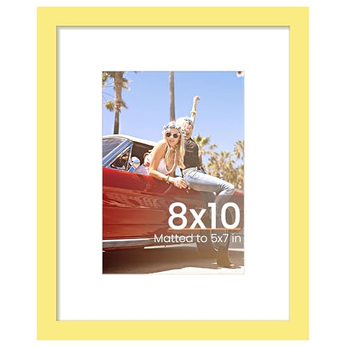 Image of upsimples 8x10 Picture Frame, Display Pictures 5x7 with Mat or 8 x 10 Without, Wall Hanging Photo Frames, Yellow, 1 Pack