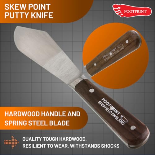 Footprint Clipt Point Spachtelmesser, 115 mm, gehärteter und gehärteter Federstahl, Dekorateure, Vollverzahnung, Dreifachnieten-Hartholzgriff zum Mischen, Füllen und Schaben