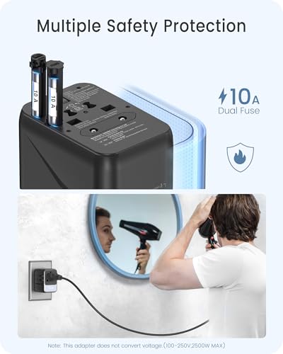 LENCENT Universal Travel Adapter, International Charger 3 USB Ports & Type-C Charging Adaptor for Cellphones,Laptop, All in One Plug Adapter Over 200 Countries (USA UK EU AUS) (Grey) (651FC) - Thumbnail 6