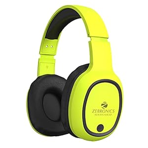 ZEBRONICS Zeb-Thunder Bluetooth Wireless On Ear Headphone FM, mSD, 9 hrs Playback with Mic (Neon Yellow)