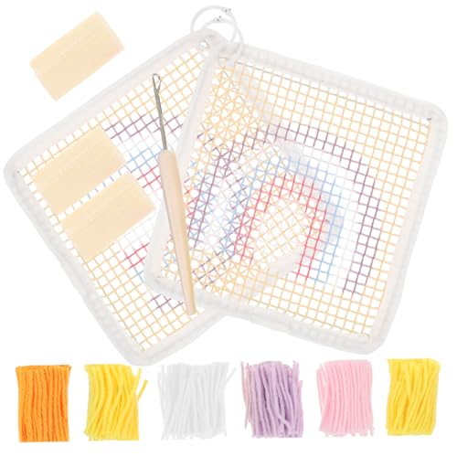 Beatifufu 1Set Latch Hook Coaster Kit Embroidery Coaster Material for Creative Cup Mats for Home Craft Enthusiasts Rainbow