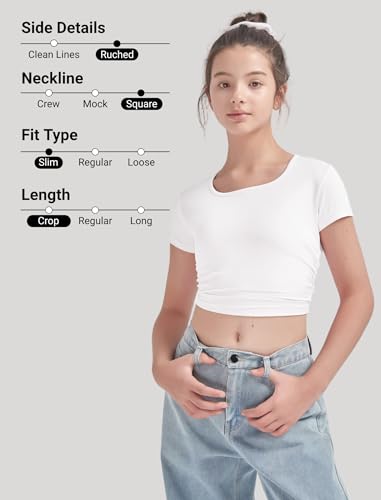 Image of EXARUS 3 Pack Girls Square Neck Top Fitted Tshirt Trendy Cute Crop Tops Tee
