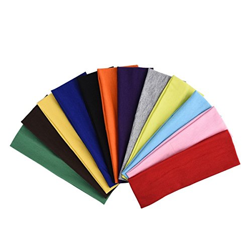 Frcolor Cotton Stretch Headbands Elastic Yoga Hairband for Teens Adults, Random Color, 12 Piece