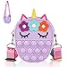 Borsa a tracolla cartone animato, Borsa a tracolla unicorno, portamonete per bambini, borsa per bambina, borsa messenger in silicone, tracolla regolabile, alleviare l'ansia, adatta per bambine (Viola)