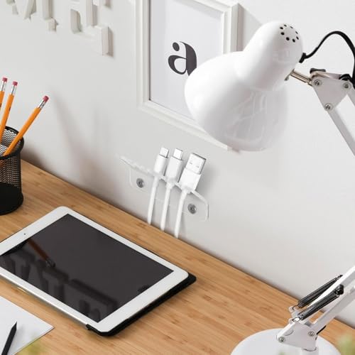 Cable Management Under Desk, 4 PCS Cable Holder Clip 5 Slots Acrylic Phone Tablet Charging Cord for Desk Wall (Transparent) miniatura 3