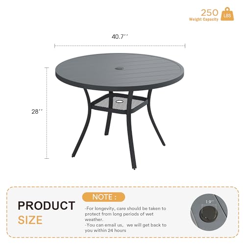 Image of VICLLAX Metal Outdoor Dining Table for 4, All Weather 40.7 inch Black Round Patio Table with Adjustable Umbrella Hole for Lawn, Garden, Balcony and Poolsides, GreyTabletop