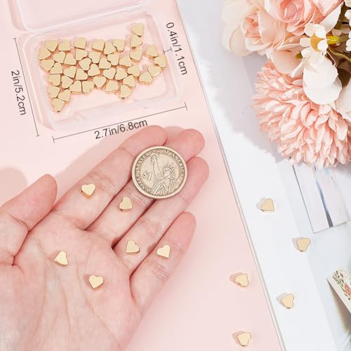 Beebeecraft 1 Box 60Pcs Heart Beads 18K Gold Plated Brass Small Hole Metal Loose Beads for DIY Making Bracelet Necklace - Image 3