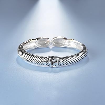 UNY Pave Stone Cable Wire Retro Antique Spring Clap Bangle Elegant Beautiful Valentine Mother's day Gifts