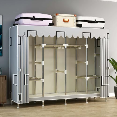 Armario portátil de lona para dormitorio, diseño de tela, gran espacio de almacenamiento, gran armario para dormitorio, duradero, con barra para colgar, E, 103 x 45 x 170 cm