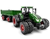 KIDSROOM Remote Control Tractor Toys for Kids 3-5, RC Tractor Set 1:24 Scale- Metal Car Head/8 Wheel/Light, Farm Toy Tractor for Kids 3 4 5 6 7 8 9 Year Old Boys Girls Birthday Gift