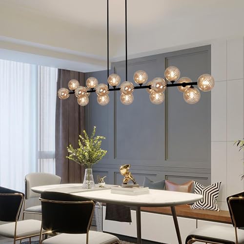 Lzawvm Modern Linear Chandelier 70" Dining Room Light Fixture Long Sputnik Chandelier with Amber Swirled Globe 22 Lights Large Kitchen Island Pendant Light for Living Room, Farmhouse by Lzawvm - Image 8