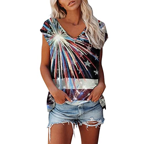 STKOOBQ Blusa feminina de verão casual de manga curta com gola baixa e estampa divertida do dia da i
