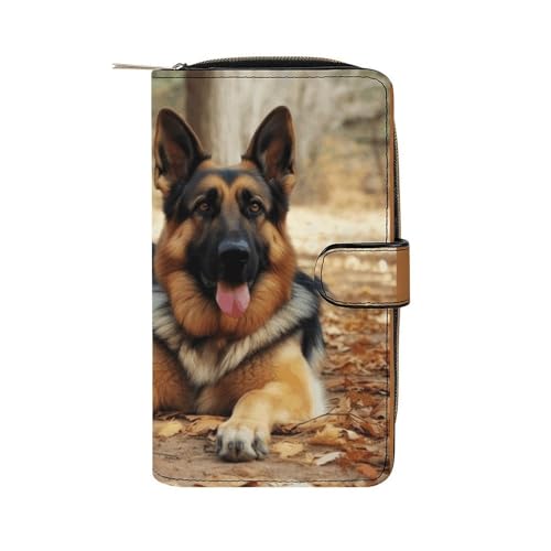Wallet Leather German Shepherd Dog Print Wallets Stylish Wallet Zipper Wallet Holder for Men Women Genuine Leather Pocket Wallet, 19.7x11x3.5cm