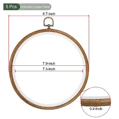 Image of YOKIVE 5 Pcs Embroidery Hoops Frame, 20cm Round Cross Stitch Hoop Ring Imitated Wood Circle Fast Great for DIY Embroidery Art Craft Sewing and Hanging
