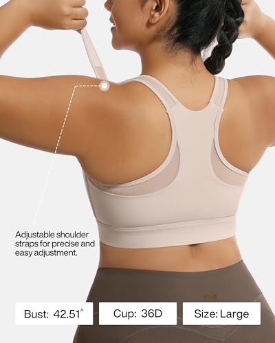 Image of Adjustable High Impact Sports Bra Zip Front Sexy Mesh Racerback Workout No Bounce Compression Bras for Women Plus Size