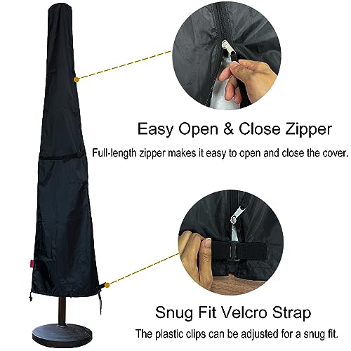 Cover Geny Outdoor Patio Umbrella Parasol Cover - Waterproof Market Umbrella Cover - Fits Market Umbrella Up to 12 Feet Dia Black - Thumbnail 4