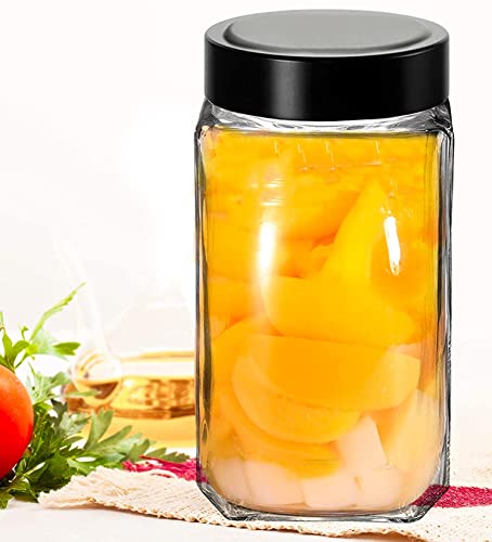 Image of Brezzycloud Piraml Glass Cubical Square 1000ml Transparent Glass Jars & Containers for Kitchen Pantry, Cookies, Dry Fruits, Coffee Storage with Black Plastic Lid (Set Of 4)