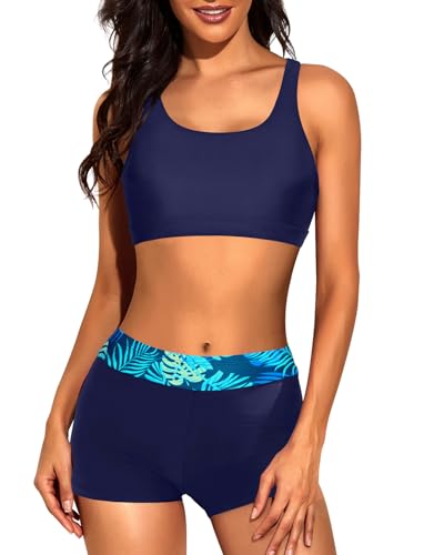 Image of Tempt Me 3 Piece Tankini Swimsuits for Women Athletic Bathing Suits Swim Tank Top with Boy Shorts and Bra Modest Swimwear