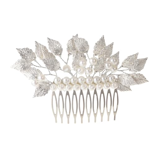 FOMIYES ヘアアクセサリー 弓 金の髪の櫛 イヤリング 真珠のヘアピン ターコイズ パールヘアコーム ブライダル櫛 ブライダルかんざしコーム ブライダルヘアクリップ 亜鉛合金 Silver