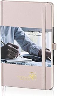 POPRUN Dotted Journal Notebook A5 Hardback Notepad, Dot Grid Notebook a5 Note Diary Pad with Pocket, Pen Holder, Tear Out Pages,120 GSM Paper, 123 Numbered Pages, Light pink